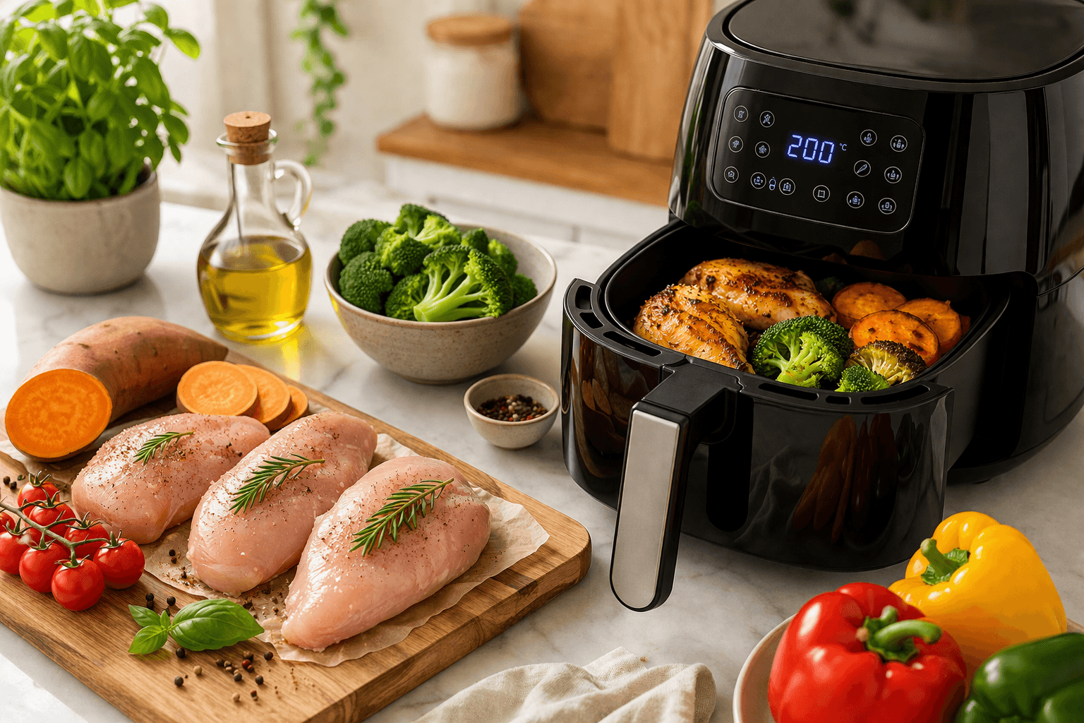 air fryer and ingredients