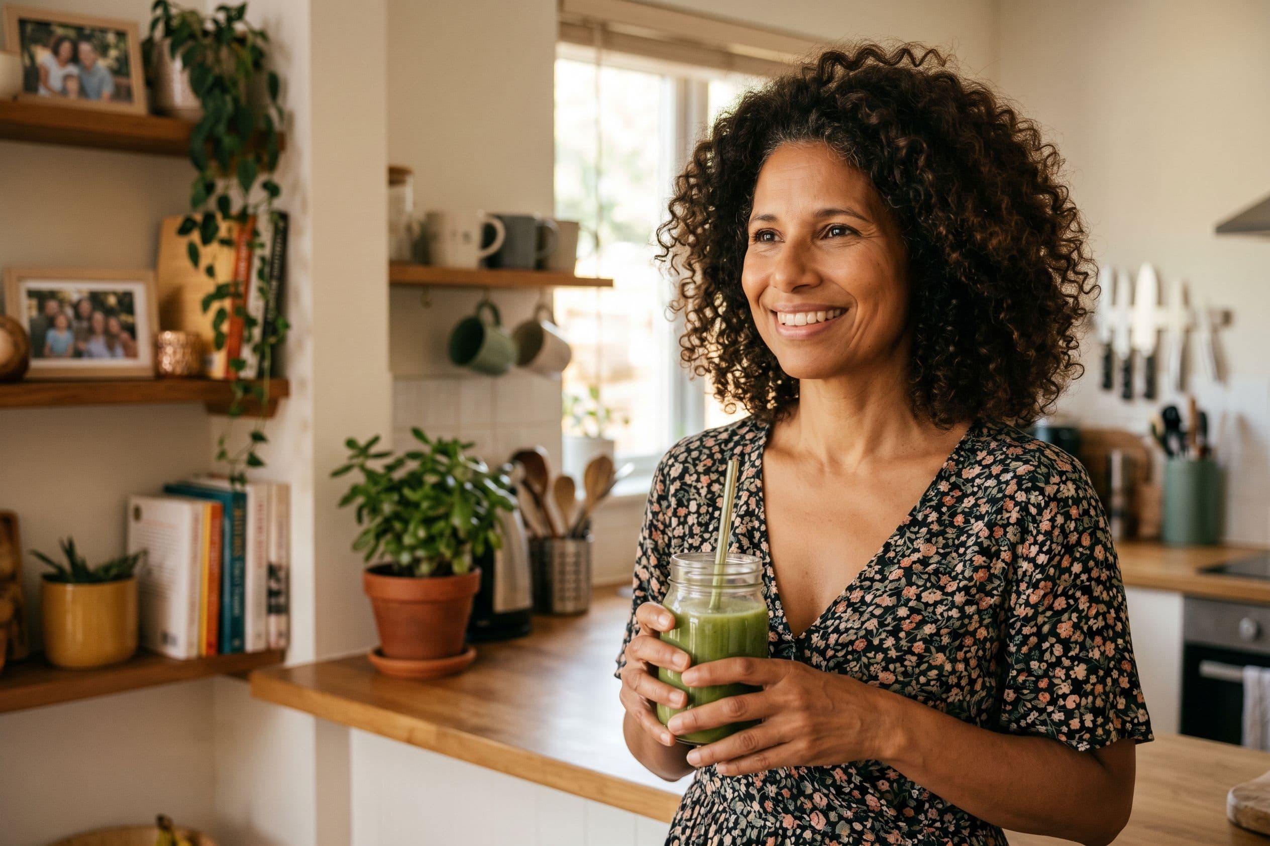 woman drinking smoothie