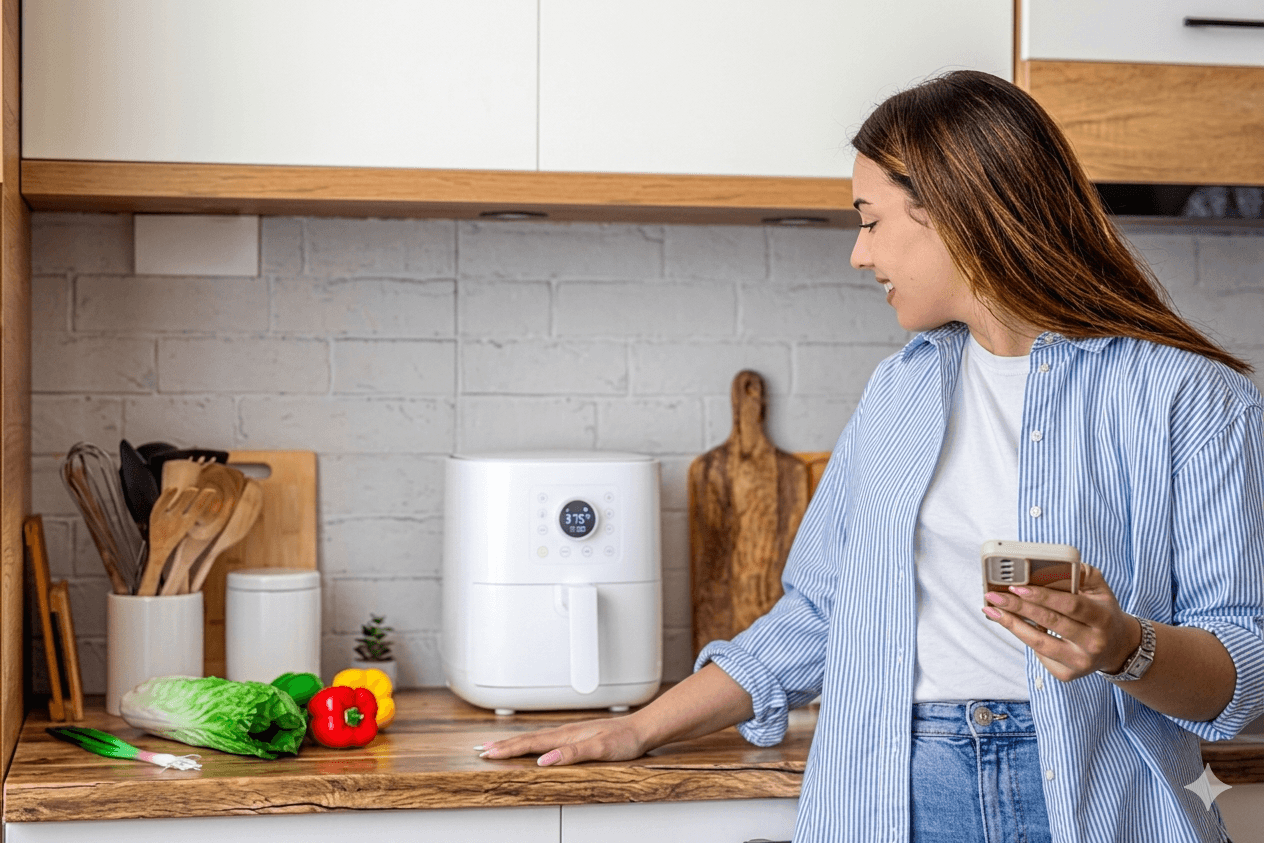 woman and airfryer